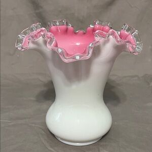 Fenton Pink and White Ruffled Vase